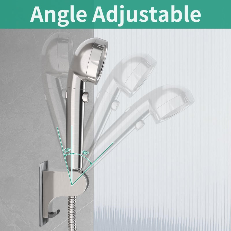 HEROBAI Hand Held Shower Head Holder Wall Mount, Shower Hose Holder Adhesive with 2 Hanger Hooks, Adjustable Shower Handle Holder, No Drilling Shower Wand Holder (Brushed Nickel, 1 Pack) - Image 4